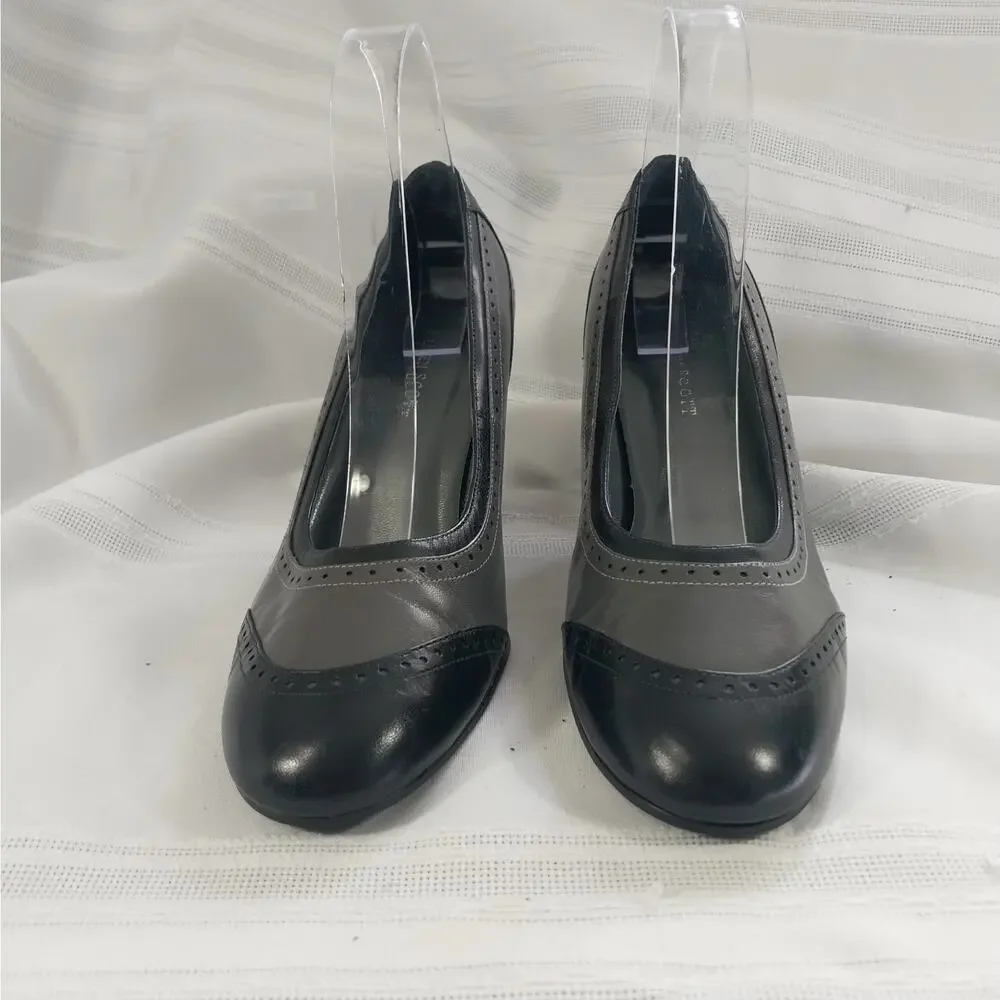 KAREN SCOTT! KENWOOD ALL GENUINE LEATHER BLACK, GRAY PERFORATED HEELS! SZ 7M